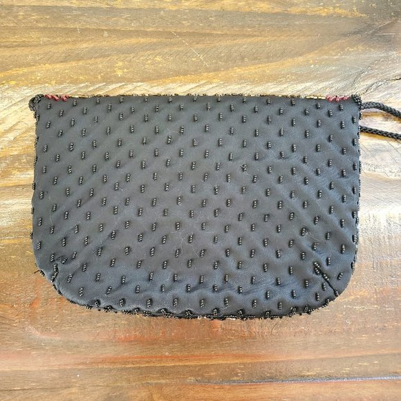 Vintage Hand Beaded Brown Clutch with Corded Shoulder Strap China - Picture 2 of 6